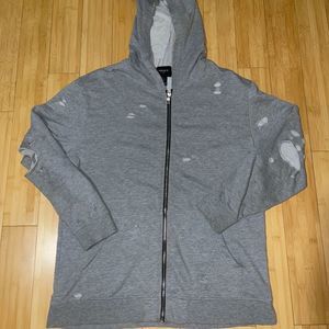 Forever 21 Mens Grey Distressed Zip Up Hoodie